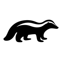 Silhouette of a skunk with prominent white stripes on a white background