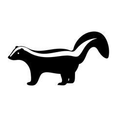 Black and white silhouette vector image of a skunk standing side view