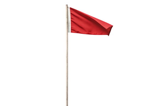 red flag fluttering in the wind isolated on white background PNG. GENERATIVE AI