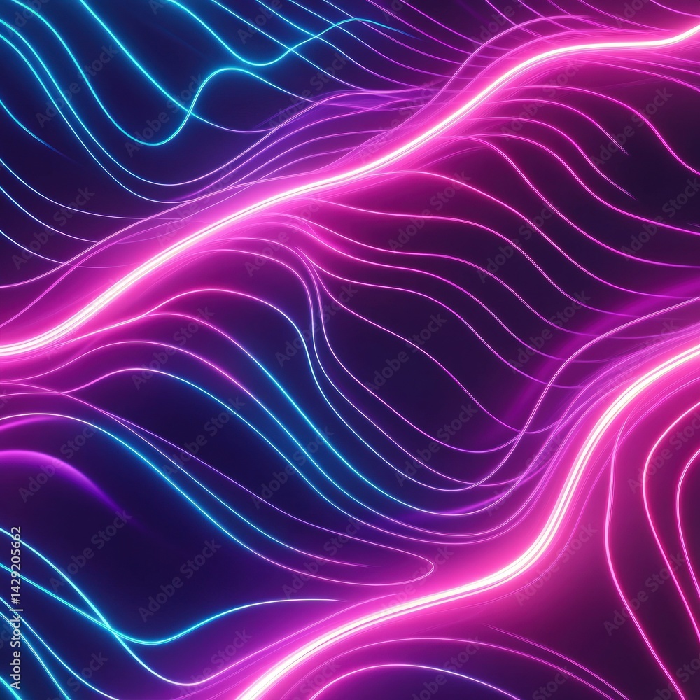 Poster abstract neon wavy lines in vibrant colors. dynamic glowing lines create a sense of movement and ene