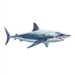 Obraz premium Great white shark isolated on white background with sharp teeth and streamlined body