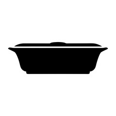 Black silhouette of a casserole dish with lid on a white background