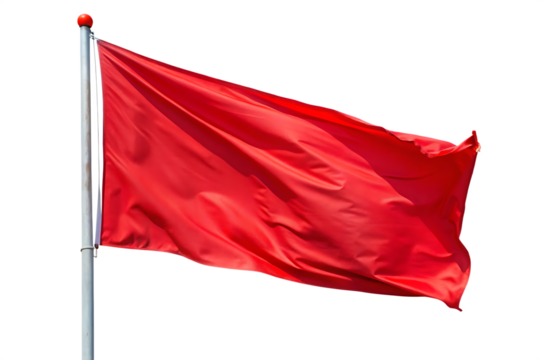 red flag fluttering in the wind isolated on white background PNG. GENERATIVE AI