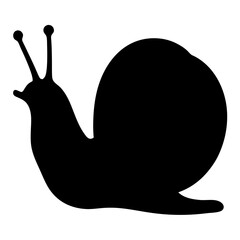 Simple black silhouette of a snail with a shell and antennas