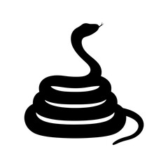 Striking Black Snake Silhouette coiled and raising its head with forked tongue