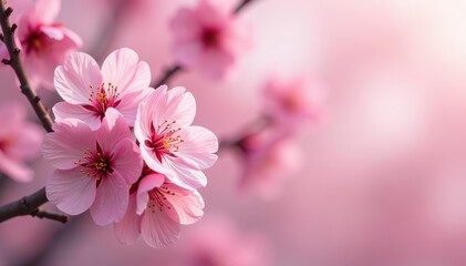 Fototapeta premium Delicate pink cherry blossoms, soft petals, gentle branches, delicate, elegant, fabric