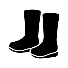 Two simple black rubber boots with white soles isolated on white background