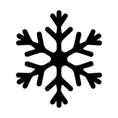 Stylized Snowflake Illustration with Symmetrical Design and Solid Black Fill on White