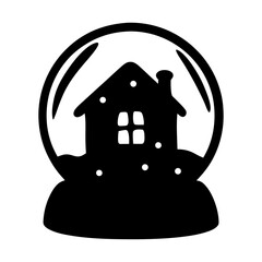 Minimalist Snow Globe with House and Snowflakes Silhouette Vector Illustration
