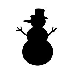 A cheerful snowman silhouette with a top hat against a white background