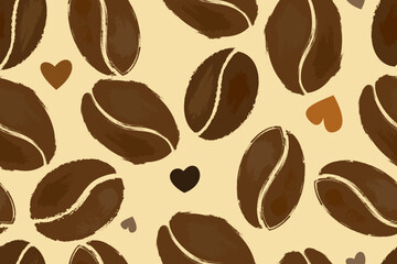 Seamless pattern with coffee beans. Hand drawn. Vector
