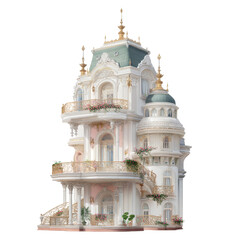 Obraz premium Elegant Pink and White Palace Style Building Exterior with Balconies and Ornate Details