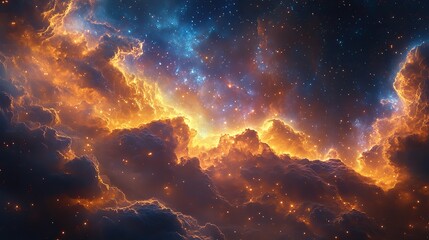 Fototapeta premium Wireless headphones hover in a vibrant nebula, blending music and cosmic imagery, suggesting a universal language of sound.