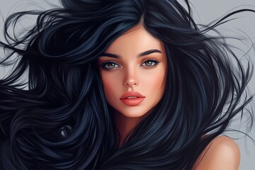 Obraz premium Elegant young model with black dyed hair captured in stunning generative AI fashion-inspired illustration