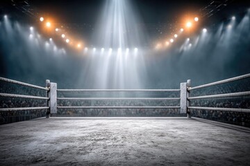 Ready for Battle: Dramatic Boxing Ring under Stadium Lights
