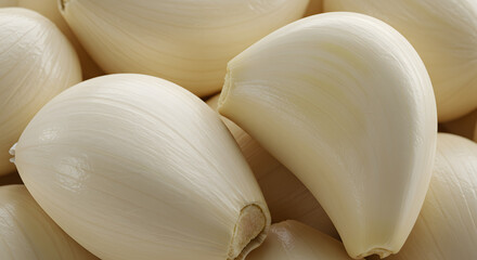 Close-up of Peeled Garlic Cloves, Creamy White Texture