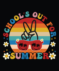 Groovy School’s Out Vector – Retro Peace Sign Sunglasses Design for Summer Break and Kids Prints