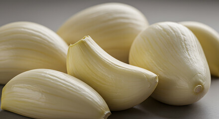 Creamy White Garlic Cloves & Bulbs Close-Up Still Life