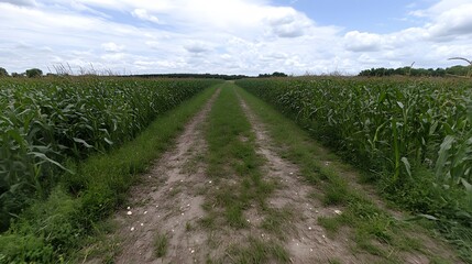 Obraz premium Scenic Dirt Road Through Lush Green Cornfield