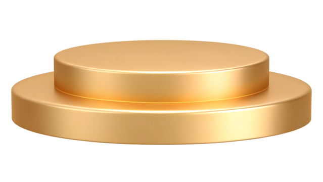 shiny gold round pedestal display isolated on white background PNG. GENERATIVE AI