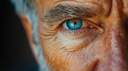 Wrinkled skin around a senior man's eye highlights aging effects, emphasizing vision care and natural skin changes over time.