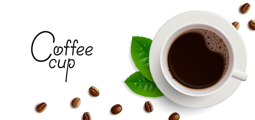 Horizontal Banner with Cup of Coffee and Coffee Beans
