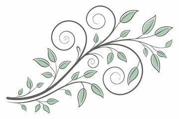 Obraz premium Line Art Swirl Shape with Tiny Leaves