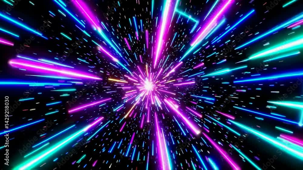 Poster a 4k abstract vhs retro cosmic background features a hyper jump into another galaxy with fast lights