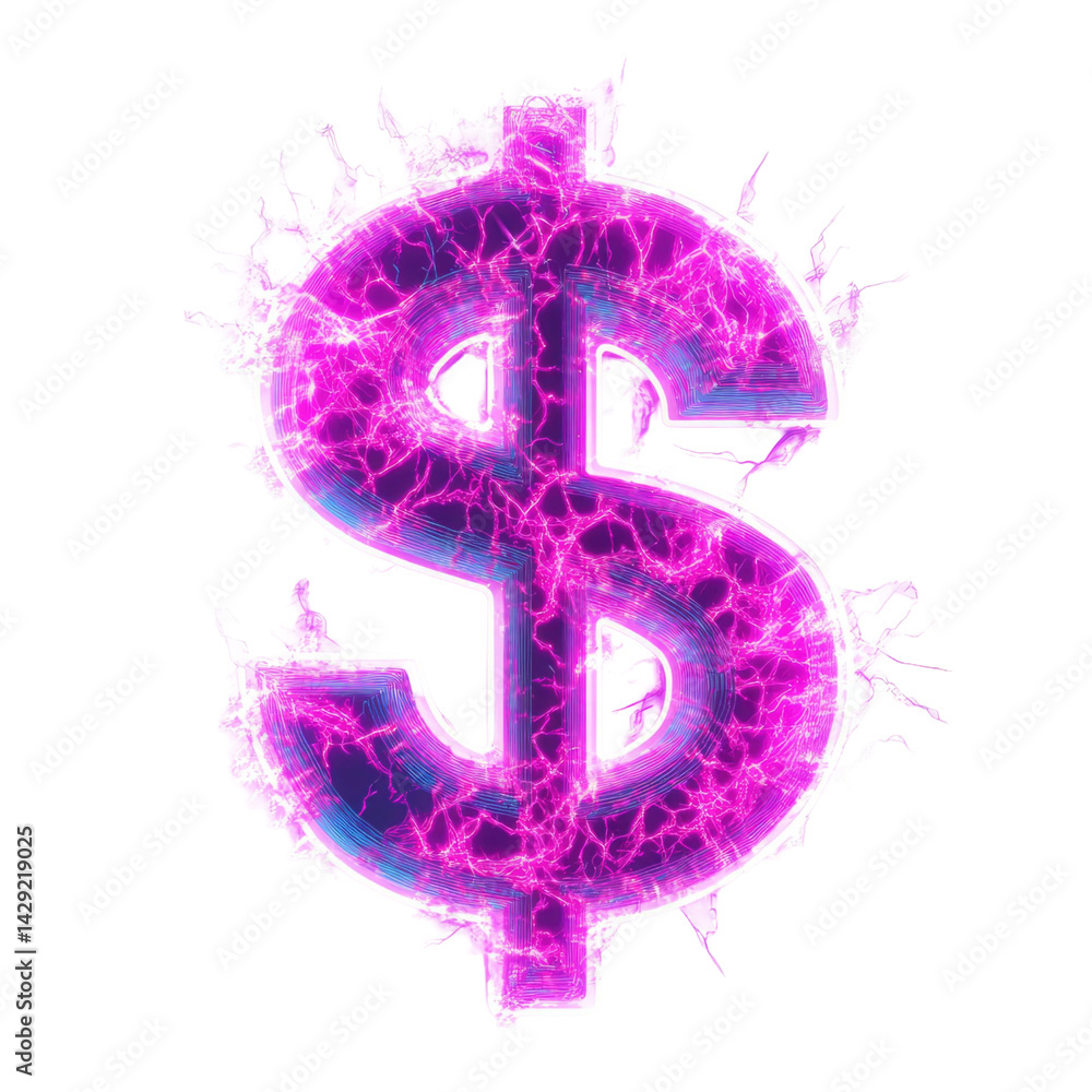 Aufkleber glowing currency symbol with intricate neon lines against a transparent background, creating a vibra