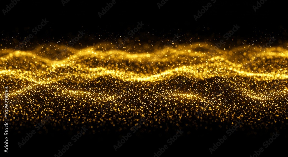Poster golden particle wave abstract background - abstract gold particle wave, symbolizing energy, flow, lu