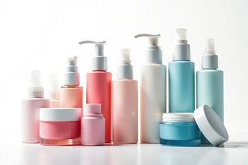 Various cosmetic containers isolated on white, items, set