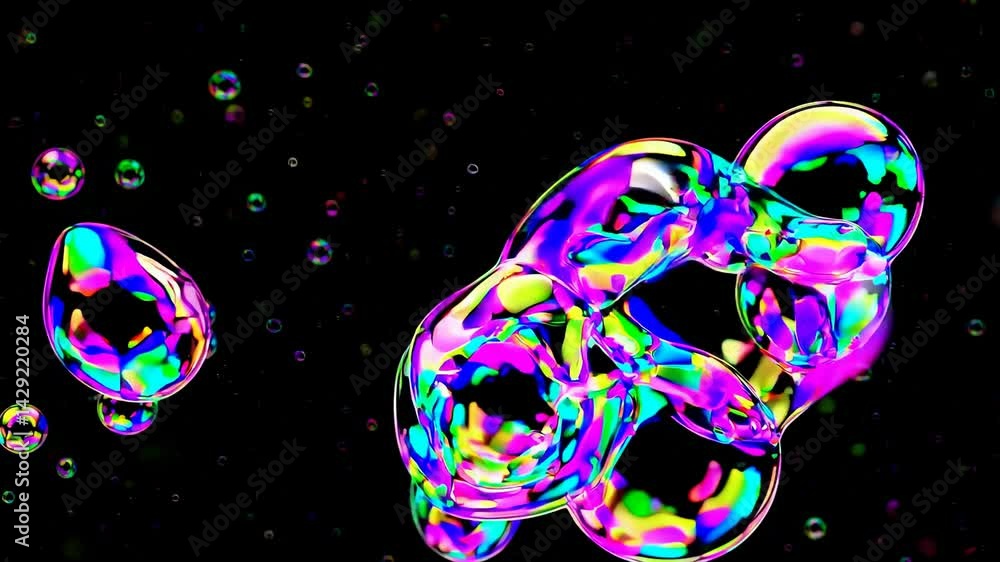 Poster digital animation featuring animated soap bubbles set against a black background for use in children