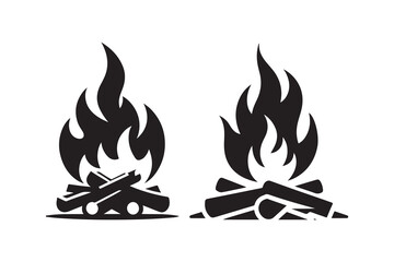 Set of Silhouette icon of a fire icon, isolated on a white background