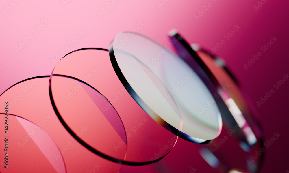 Poster abstract pink and purple interlocking circular shapes, modern 3d render on a light background