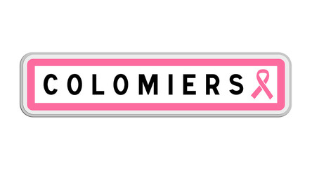 Panneau de sortie de Colomiers, Haute-Garonne, Occitanie avec Ruban Octobre Rose