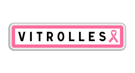 Panneau de sortie de Vitrolles, Bouches-du-Rhône, Provence-Alpes-Côte d'Azur avec Ruban Octobre Rose