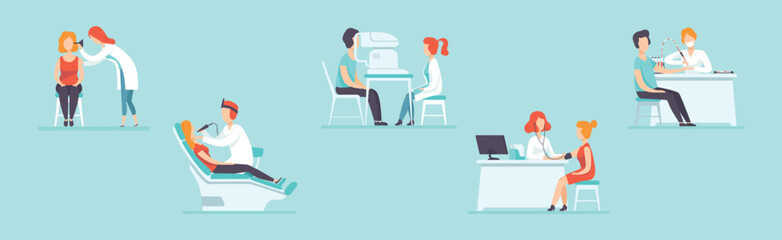 Medical Checkup with Doctor Examine Patient Vector Set