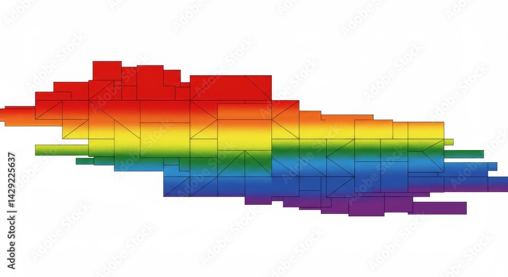 Aufkleber rainbow geometric blocks pattern design - vibrant rainbow colored geometric blocks create a dynamic,