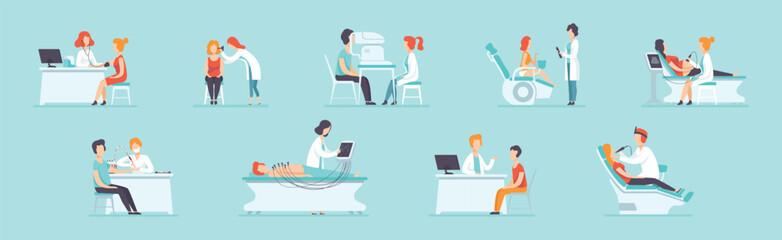 Medical Checkup with Doctor Examine Patient Vector Set