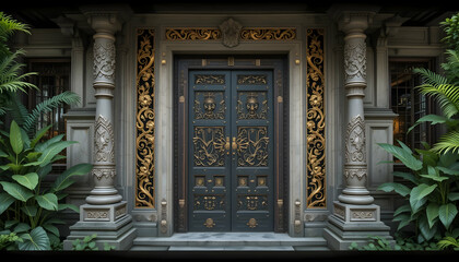old wooden door in the temple