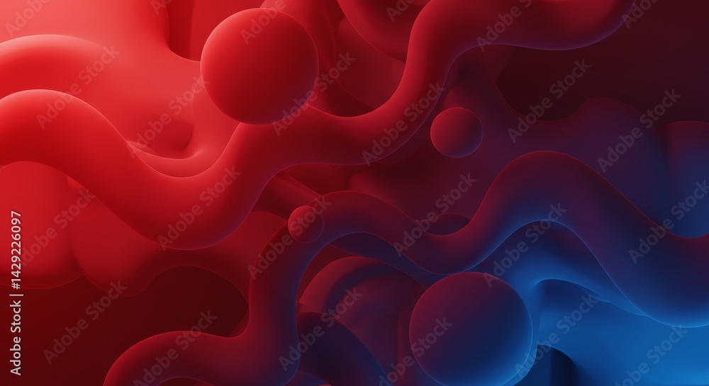 Poster red and blue abstract audio visualizer graphic - dynamic red and blue abstract forms, symbolizing en
