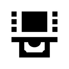 Illustration of an automated teller machine with a screen and money slot for financial transactions use