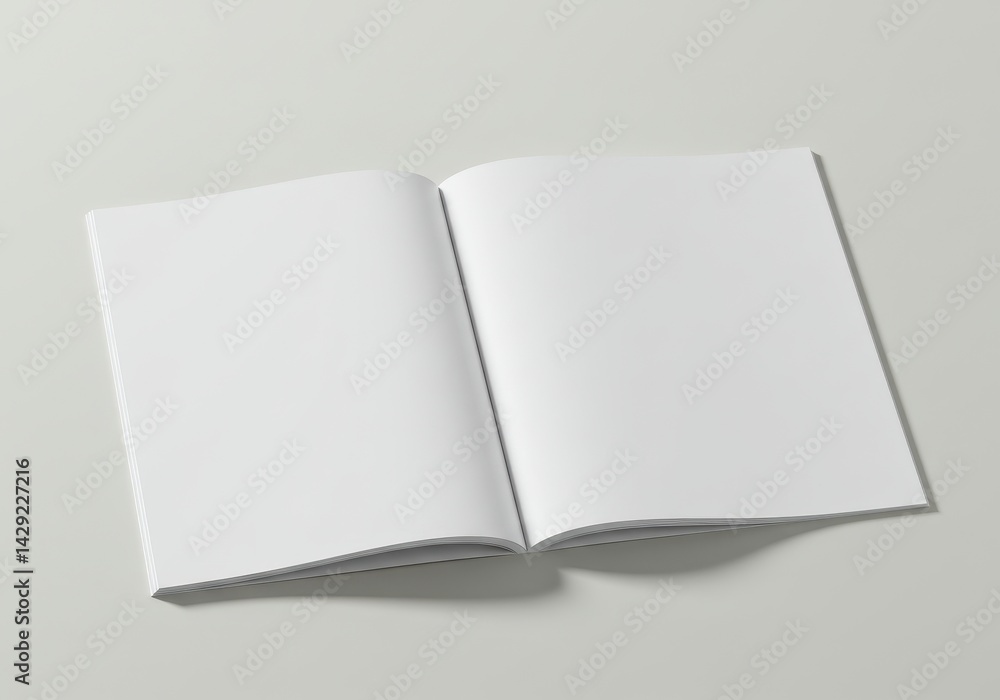 Aufkleber top view of an open and closed magazine mockup with blank pages on a light grey background
