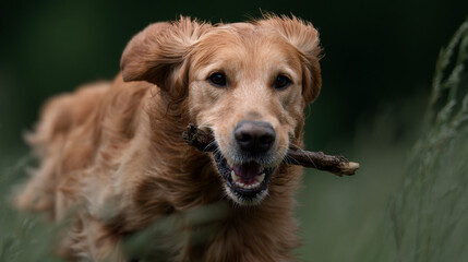 Obraz premium Portrait of a dog with stick.