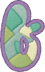 Beautiful alphabet patchwork letter lowercase f with embroidery in soft colors and textile texture