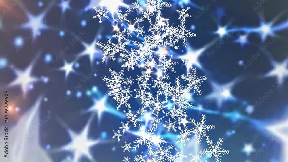 Poster abstract snowflakes background features a winter snowflakes and star glow christmas loop, with falli