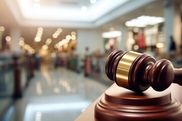 Wooden gavel on a podium