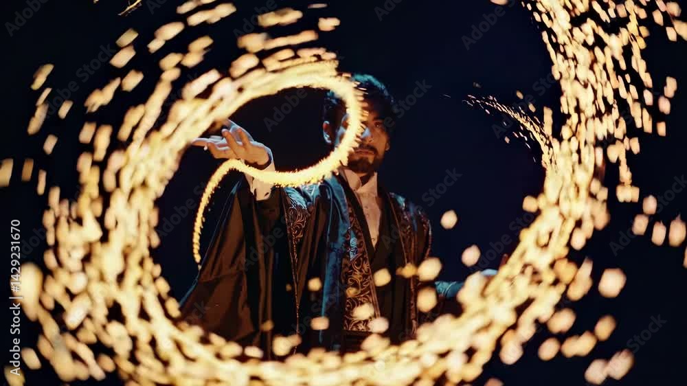 Aufkleber magician's gold glow magic and smoke create a smooth motion with 3d rendering and simulation particl