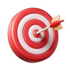 Red and White Target with Arrow in Bulls Eye, 3D Render, Success, Accuracy, Isolated