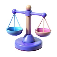 3D Render of Balanced Scales in Pastel Color Palette Isolated on White Background